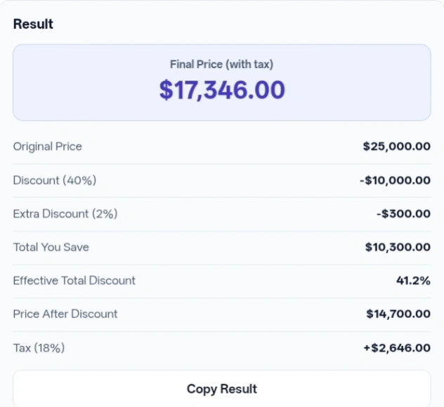 Online Discount Calculator for calculating sale price and savings